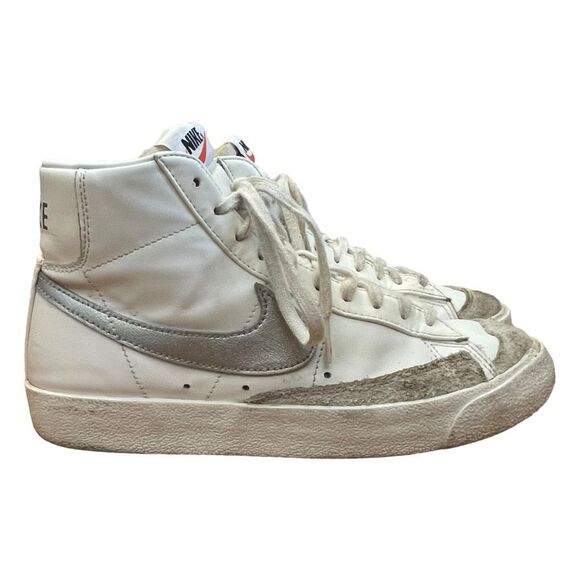Nike Blazer Mid '77 Sneakers‎ White Silver Leather Basketball Shoe Suede Accents - Picture 2 of 10